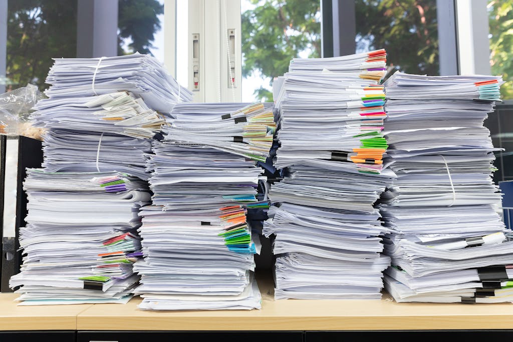 Stacks of paperwork